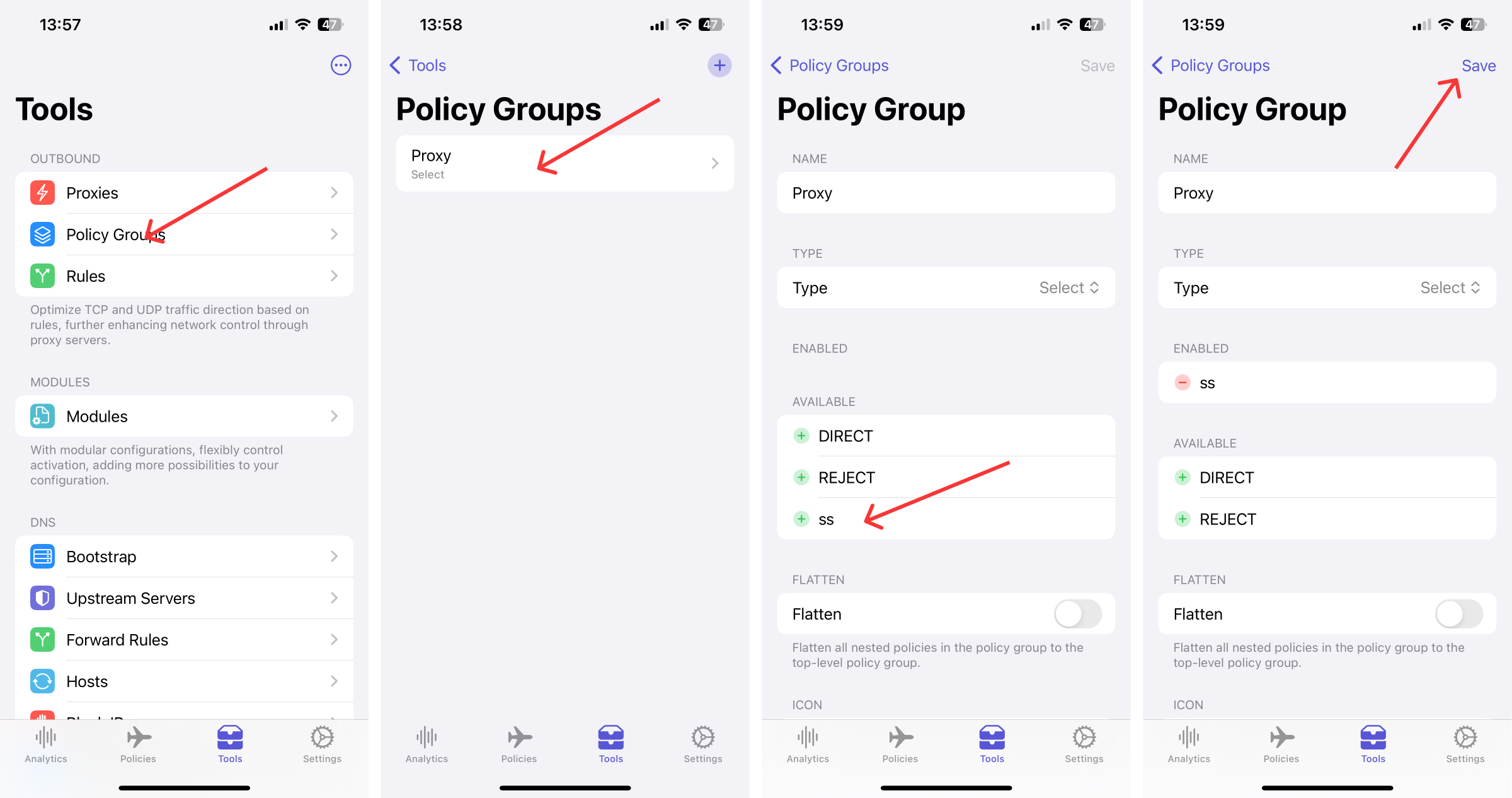 Adding the Proxy Server to a Policy Group