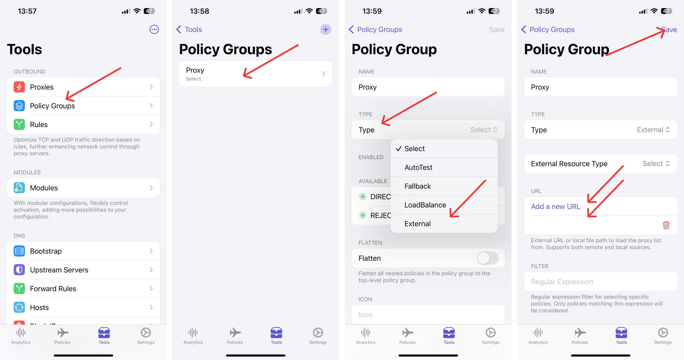 Changing Proxy to an External Policy Group